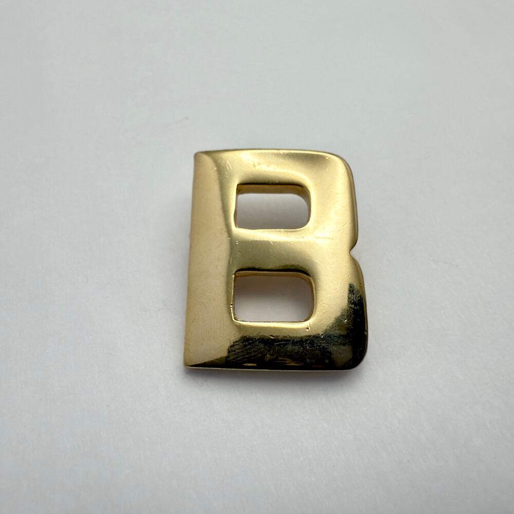 Vintage 80s Heavy Gold Tone Initial Letter B Brooch Pin Minimalist Modern